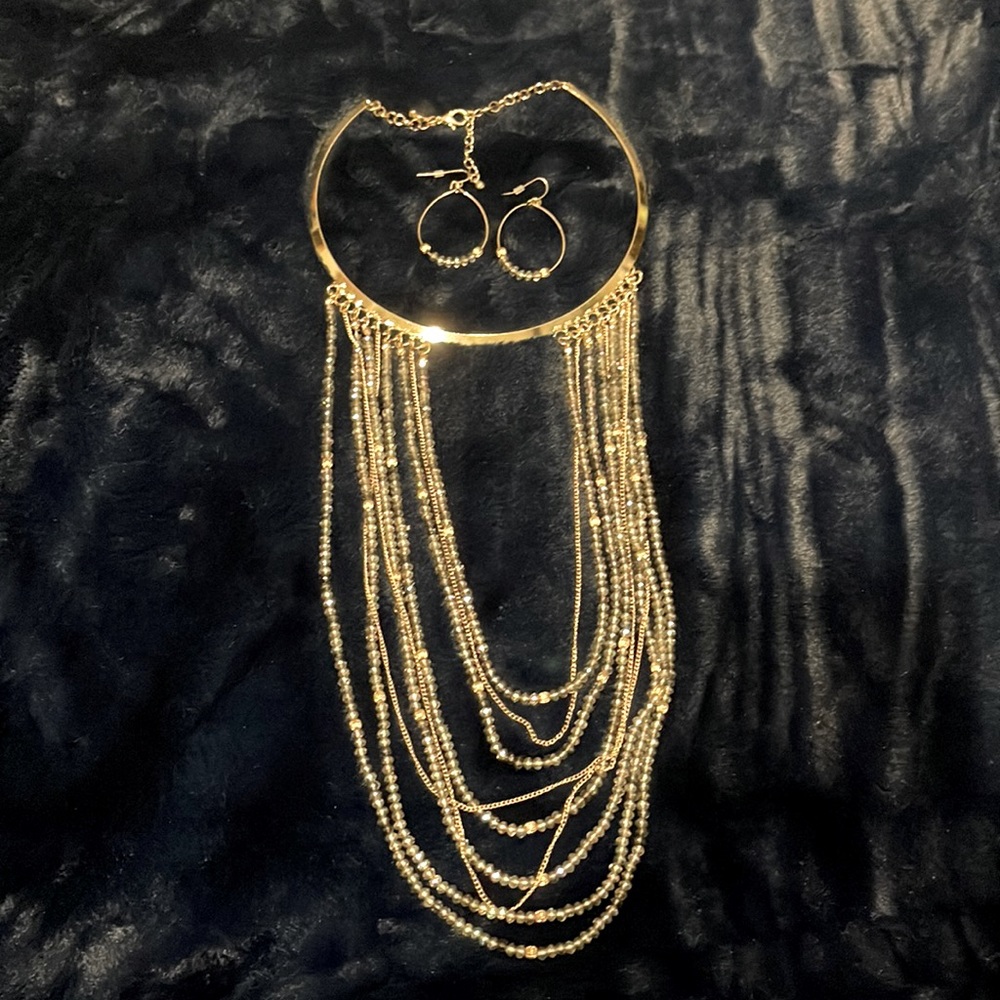 Charming Charlie Choker style beaded statement necklace and earrings